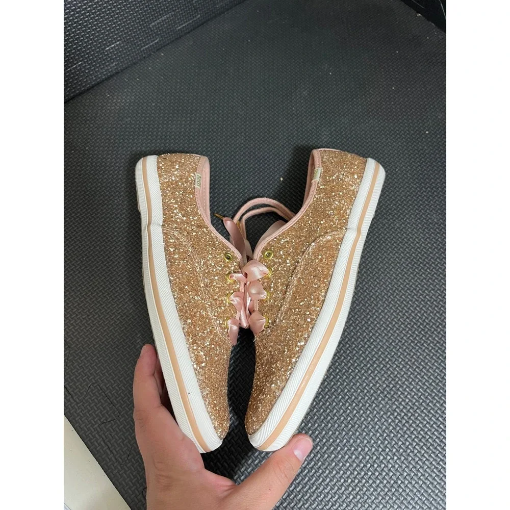 KEDS x KATE SPADE TRIPLE KICK GLITTER ROSE GOLD SNEAKERS US SIZE 6 Sparkle Shoes